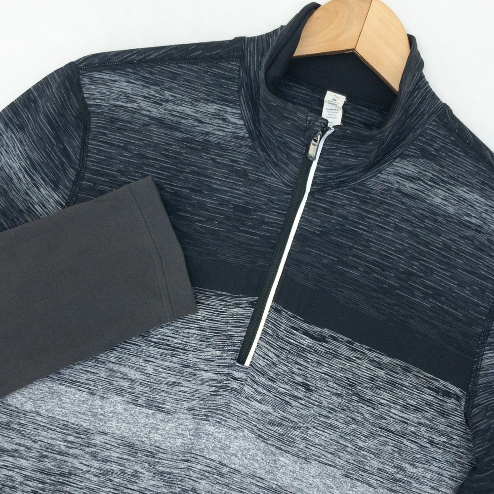 Lululemon Speed Half Zip Pullover Mens Medium Black Space Dye Stripe Long Sleeve